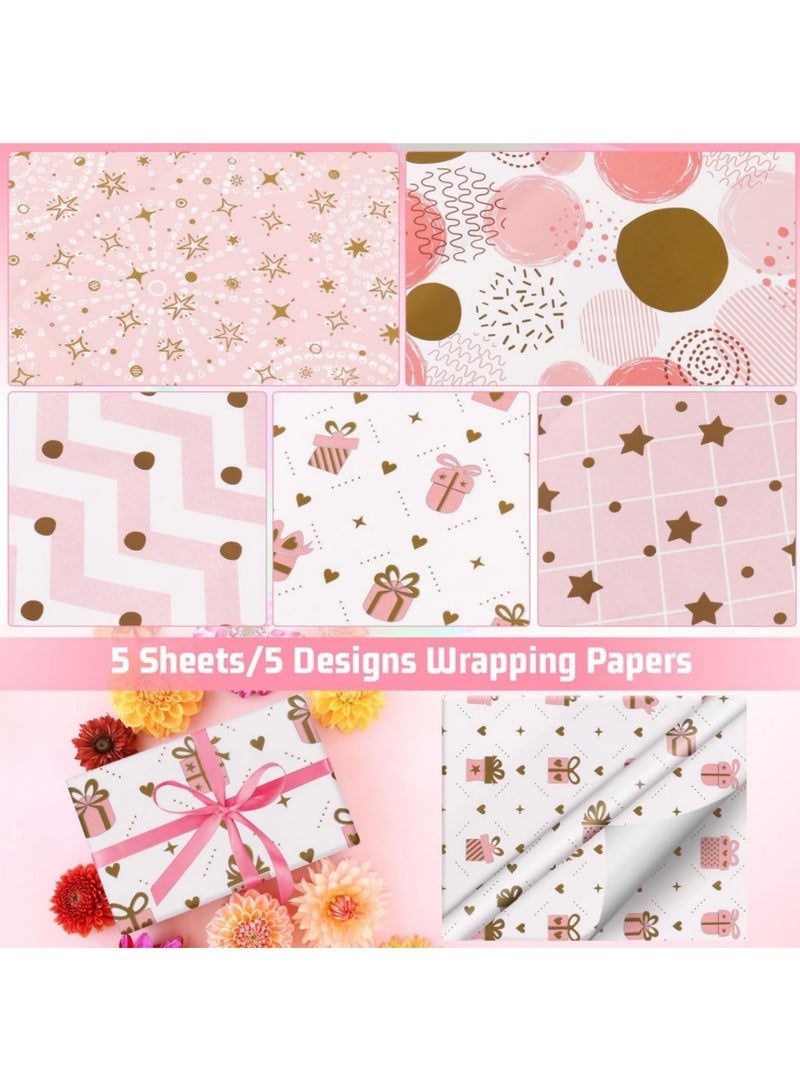 saykfoe 5 Sheets Gift Wrapping Paper With Accessories, Holiday Gift Wrapping Paper, Birthday Gift Box Gift Wrapping DIY, Gift Wrapping Paper for Birthday, Holiday, Wedding, Party, Kids Gift Wrapping (70cmX50cm) - Image 3